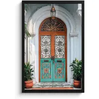 PosterMonkey Poster in lijst - Fotolijst 40x60 cm - Posters - Zuilen - Sierlijke - Deur - Blauw - Posterlijst zwart - Decoratie - Wanddecoratie woonkamer - Muurdecoratie slaapkamer