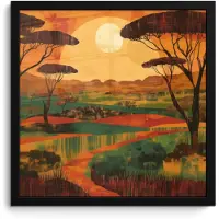 PosterMonkey Poster in lijst - Fotolijst 40x40 cm - Posters - Landschap - Afrikaans - Zon - Posterlijst zwart - Decoratie - Wanddecoratie woonkamer - Muurdecoratie slaapkamer