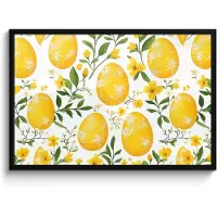 PosterMonkey Poster in lijst - Fotolijst 90x60 cm - Posters - Bloemen - Paaseieren - Geel - Posterlijst zwart - Decoratie - Wanddecoratie woonkamer - Muurdecoratie slaapkamer
