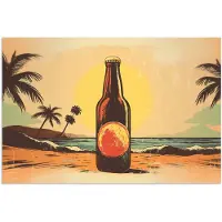 PosterMonkey Poster 90x60 cm - Bierfles - Zonsondergang - Palmbomen - Zee - Posters - Kamer decoratie - Wanddecoratie woonkamer - Muurdecoratie slaapkamer