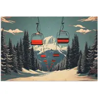 PosterMonkey Poster 180x120 cm - Sneeuw - Skilift - Rood - Bomen - Posters - Kamer decoratie - Wanddecoratie woonkamer - Muurdecoratie slaapkamer XXL