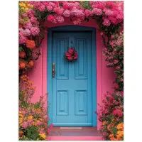 PosterMonkey Poster 60x80 cm - Bloemen - Deur - Roze - Posters - Kamer decoratie - Wanddecoratie woonkamer - Muurdecoratie slaapkamer