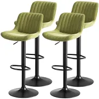Merax Barstoelen - Set van 4 - Groene Fluwelen Barkrukken met Rugleuning - Verstelbare Stoelen - 360° Draaibaar - Moderne Keuken en Eetkamer Stoelen