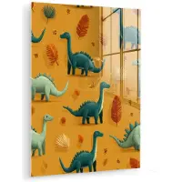 MuchoWow Glasschilderij 120x160 cm - Schilderij acrylglas - Dinosaurussen - Stekels - Herfstbladeren - Bruin - Foto op glas - Muurdecoratie woonkamer - Wanddecoratie slaapkamer - Schilderijen