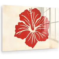 MuchoWow Glasschilderij 180x120 cm - Schilderij acrylglas - Rode hibiscusbloem - Textuur achtergrond - Beige - Foto op glas - Muurdecoratie woonkamer - Wanddecoratie slaapkamer - Schilderijen