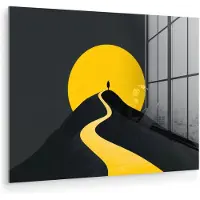 MuchoWow Glasschilderij 40x30 cm - Schilderij acrylglas - Zon - Heuvel - Pad - Geel - Foto op glas - Muurdecoratie woonkamer - Wanddecoratie slaapkamer - Schilderijen