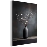 MuchoWow Aluminium schilderij 120x160 cm - Wanddecoratie metaal - Takken - Vaas - Bolletjes - Wit - Metalen muurdecoratie woonkamer - Decoratie industrieel - Foto op dibond - Industriële accessoires slaapkamer