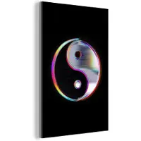 MuchoWow Aluminium schilderij 80x120 cm - Wanddecoratie metaal - Yin-Yang - Cirkel - Regenboog - Metalen muurdecoratie woonkamer - Decoratie industrieel - Foto op dibond - Industriële accessoires slaapkamer