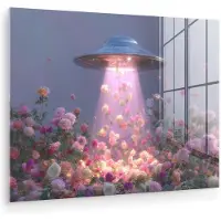 MuchoWow Glasschilderij 120x90 cm - Schilderij acrylglas - Ufo - Rozen - Pastelkleuren - Foto op glas - Muurdecoratie woonkamer - Wanddecoratie slaapkamer - Schilderijen