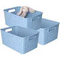 PlasticForte Opbergmand - 3x - Kastmand - rotan kunststof - blauw - 6 Liter - 19 x 29 x 13 cm