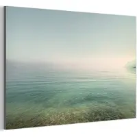 MuchoWow Aluminium schilderij 90x60 cm - Wanddecoratie metaal - Zee - Horizon - Blauw - Mist - Metalen muurdecoratie woonkamer - Decoratie industrieel - Foto op dibond - Industriële accessoires slaapkamer