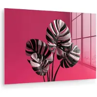 MuchoWow Glasschilderij 180x120 cm - Schilderij acrylglas - Bladeren - Rond - Roze - Foto op glas - Muurdecoratie woonkamer - Wanddecoratie slaapkamer - Schilderijen