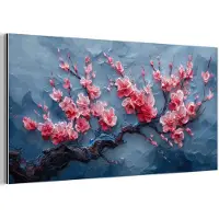 MuchoWow Aluminium schilderij 40x20 cm - Wanddecoratie metaal - Bloesem - Bloem - Roze - Tak - Metalen muurdecoratie woonkamer - Decoratie industrieel - Foto op dibond - Industriële accessoires slaapkamer