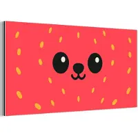 MuchoWow Aluminium schilderij 120x60 cm - Wanddecoratie metaal - Kat - Aardbei - Cartoon - Metalen muurdecoratie woonkamer - Decoratie industrieel - Foto op dibond - Industriële accessoires slaapkamer