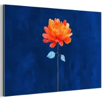 MuchoWow Aluminium schilderij 120x80 cm - Wanddecoratie metaal - Bloem - Oranje - Bladeren - Metalen muurdecoratie woonkamer - Decoratie industrieel - Foto op dibond - Industriële accessoires slaapkamer