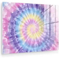 MuchoWow Glasschilderij 160x120 cm - Schilderij acrylglas - Spiraal - Tie dye - Pasteltinten - Foto op glas - Muurdecoratie woonkamer - Wanddecoratie slaapkamer - Schilderijen