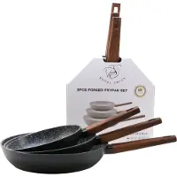 ROYAL SWISS Pannenset 3-delig – Ø20, 24 & 28 cm – Inductie – PFAS-Vrij – Bakpannensets – Zwart