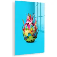 MuchoWow Glasschilderij 120x180 cm - Schilderij acrylglas - Drakenfruit - Blauw - Levendig - Foto op glas - Muurdecoratie woonkamer - Wanddecoratie slaapkamer - Schilderijen