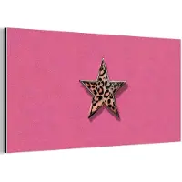 MuchoWow Aluminium schilderij 160x80 cm - Wanddecoratie metaal - Ster - Luipaard - Print - Roze - Metalen muurdecoratie woonkamer - Decoratie industrieel - Foto op dibond - Industriële accessoires slaapkamer
