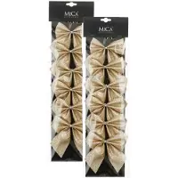 House of Seasons Kerst ornamenten strikken - 12x stuks - champagne - 10 x 12 cm - kerstboomstrikjes - kerstversiering