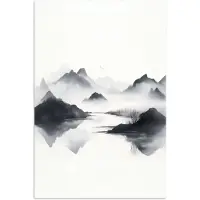 PosterMonkey Poster 120x180 cm - Bergen - Mistig - Water - Wit - Posters - Kamer decoratie - Wanddecoratie woonkamer - Muurdecoratie slaapkamer XXL
