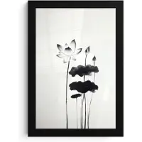 PosterMonkey Poster in lijst - Fotolijst 20x30 cm - Posters - Bladeren - Zwart - Lotusbloem - Minimalitisch - Posterlijst zwart - Decoratie - Wanddecoratie woonkamer - Muurdecoratie slaapkamer
