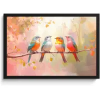 PosterMonkey Poster in lijst - Fotolijst 60x40 cm - Posters - Vogels - Kleurrijk - Tak - Posterlijst zwart - Decoratie - Wanddecoratie woonkamer - Muurdecoratie slaapkamer