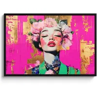PosterMonkey Poster in lijst - Fotolijst 120x80 cm - Posters - Bloemenkroon - Goud - Vrouw - Portret - Posterlijst zwart - Decoratie - Wanddecoratie woonkamer - Muurdecoratie slaapkamer