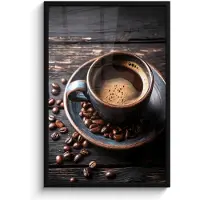 PosterMonkey Poster in lijst - Fotolijst 60x90 cm - Posters - Kop - Koffie - Hout - Bonen - Posterlijst zwart - Decoratie - Wanddecoratie woonkamer - Muurdecoratie slaapkamer