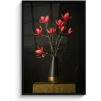 PosterMonkey Poster in lijst - Fotolijst 80x120 cm - Posters - Rode - Bloemen - Vaas - Posterlijst zwart - Decoratie - Wanddecoratie woonkamer - Muurdecoratie slaapkamer
