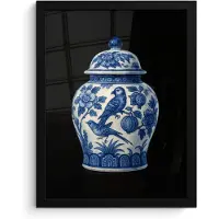 PosterMonkey Poster in lijst - Fotolijst 30x40 cm - Posters - Pot - Delfts Blauw - Bloemen - Posterlijst zwart - Decoratie - Wanddecoratie woonkamer - Muurdecoratie slaapkamer