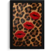 PosterMonkey Poster in lijst - Fotolijst 20x30 cm - Posters - Lippen - Drie - Rood - Panterprint - Posterlijst zwart - Decoratie - Wanddecoratie woonkamer - Muurdecoratie slaapkamer