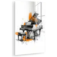MuchoWow Glasschilderij 120x180 cm - Schilderij acrylglas - Piano - Oranje - Zwart - schets lijnen - Foto op glas - Muurdecoratie woonkamer - Wanddecoratie slaapkamer - Schilderijen