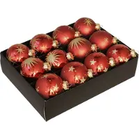 Othmar decorations Kerstballen - 12x - rood met goud - 7,5 cm - glas - luxe gedecoreerde glazen kerstballen