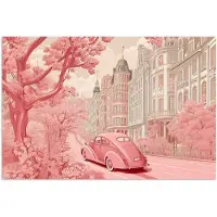 PosterMonkey Poster 180x120 cm - City - Car - Pink - Posters - Kamer decoratie - Wanddecoratie woonkamer - Muurdecoratie slaapkamer XXL