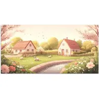 PosterMonkey Poster 40x20 cm - Schapen - Huisje - Platteland - Posters - Kamer decoratie - Wanddecoratie woonkamer - Muurdecoratie slaapkamer
