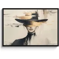 PosterMonkey Poster in lijst - Fotolijst 120x80 cm - Posters - Vrouw - Hoed - Verf - Posterlijst zwart - Decoratie - Wanddecoratie woonkamer - Muurdecoratie slaapkamer