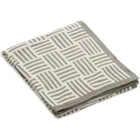 Knit Factory Dash Gebreid Plaid - Woondeken - plaid - Katoenen deken - Kleed - Geblokt/gestreept motief - Ecru/Urban Green - 160x130 cm