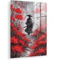 MuchoWow Glasschilderij 120x160 cm - Schilderij acrylglas - Rode bloemen - mistig - Man - Foto op glas - Muurdecoratie woonkamer - Wanddecoratie slaapkamer - Schilderijen