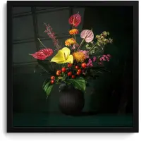 PosterMonkey Poster in lijst - Fotolijst 40x40 cm - Posters - Bloemen - Vaas - Zwart - Posterlijst zwart - Decoratie - Wanddecoratie woonkamer - Muurdecoratie slaapkamer