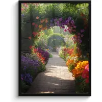PosterMonkey Poster in lijst - Fotolijst 60x80 cm - Posters - Doorkijk - Pad - Bloemen - Struik - Kleurrijk - Posterlijst zwart - Decoratie - Wanddecoratie woonkamer - Muurdecoratie slaapkamer