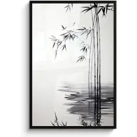 PosterMonkey Poster in lijst - Fotolijst 80x120 cm - Posters - Bamboestammen - Water - Minimalistisch - Wit - Posterlijst zwart - Decoratie - Wanddecoratie woonkamer - Muurdecoratie slaapkamer
