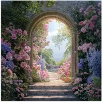 PosterMonkey Poster 30x30 cm - Doorkijk - Rozen - Vintage - Bloemen - Posters - Kamer decoratie - Wanddecoratie woonkamer - Muurdecoratie slaapkamer
