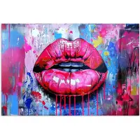 PosterMonkey Poster 180x120 cm - Graffiti - Lippen - Felroze - Geschilderd - Posters - Kamer decoratie - Wanddecoratie woonkamer - Muurdecoratie slaapkamer XXL