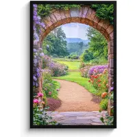PosterMonkey Poster in lijst - Fotolijst 60x90 cm - Posters - Doorkijk - Poort - Bloemen - Tuin - Posterlijst zwart - Decoratie - Wanddecoratie woonkamer - Muurdecoratie slaapkamer