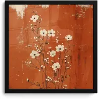 PosterMonkey Poster in lijst - Fotolijst 40x40 cm - Posters - Bloemen - Wit - Subtiel - Roestkleur - Posterlijst zwart - Decoratie - Wanddecoratie woonkamer - Muurdecoratie slaapkamer