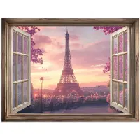 PosterMonkey Poster 160x120 cm - Doorkijk - Parijs - Eiffeltoren - Roze - Kersenbloesem - Posters - Kamer decoratie - Wanddecoratie woonkamer - Muurdecoratie slaapkamer XXL