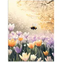 PosterMonkey Poster 90x120 cm - Viooltjes - bij - Zonlicht - Posters - Kamer decoratie - Wanddecoratie woonkamer - Muurdecoratie slaapkamer