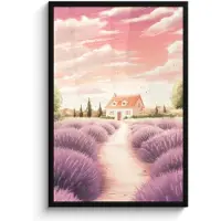 PosterMonkey Poster in lijst - Fotolijst 60x90 cm - Posters - Lavendelveld - Huis - Paars - Posterlijst zwart - Decoratie - Wanddecoratie woonkamer - Muurdecoratie slaapkamer