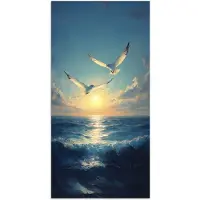 PosterMonkey Poster 80x160 cm - Meeuwen - Zee - Wolken -Blauw - Posters - Kamer decoratie - Wanddecoratie woonkamer - Muurdecoratie slaapkamer